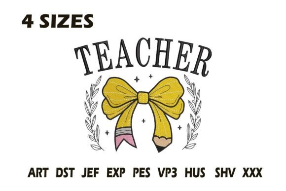 Teacher Pencil Bow Embroidery File: A Playful Design for Giftable Crafts